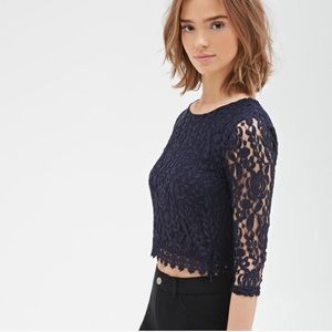 Navy blue lace crop top